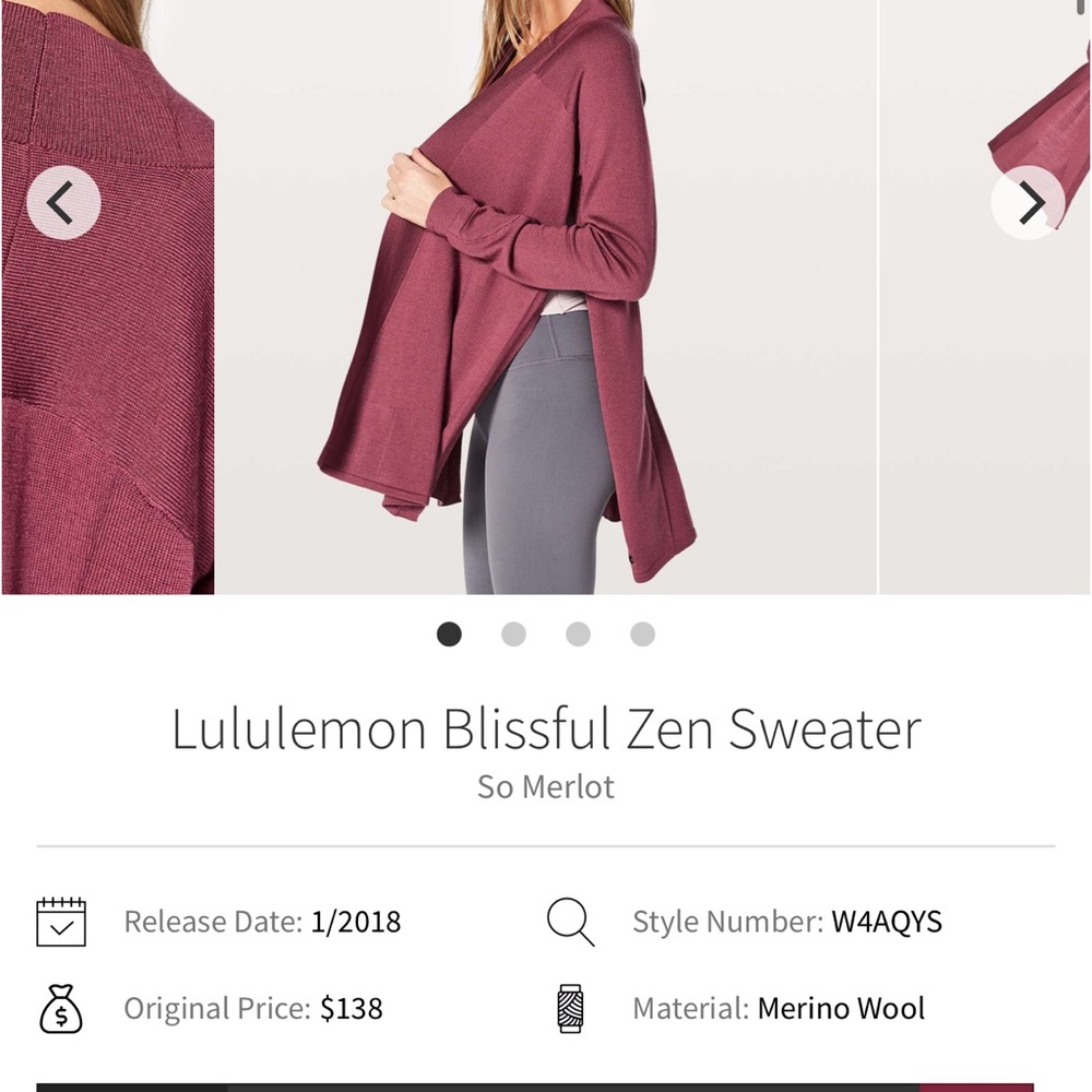 lululemon athletica Dusty Rose Cardigan Blissful Zen Sweater, like new, NWOT - Picture 4 of 4